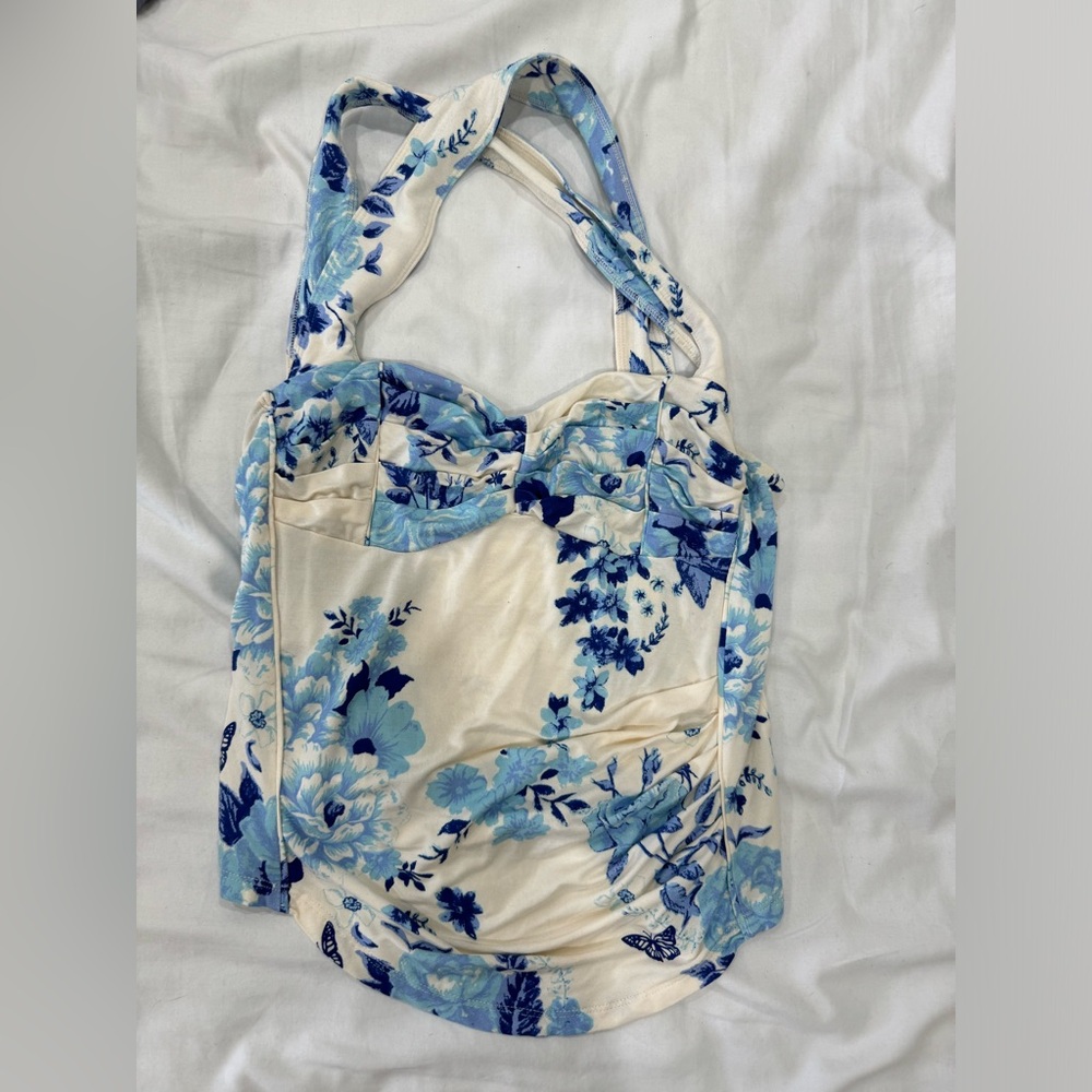 NWT Free People Ginger Snap Tank - Blue and White Floral Corset Style - Small